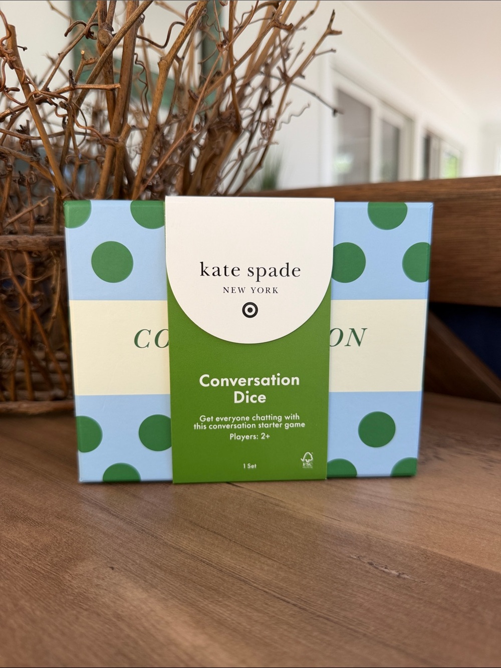 kate spade Conversation Dice - Green & Light Blue Polka Dot Box